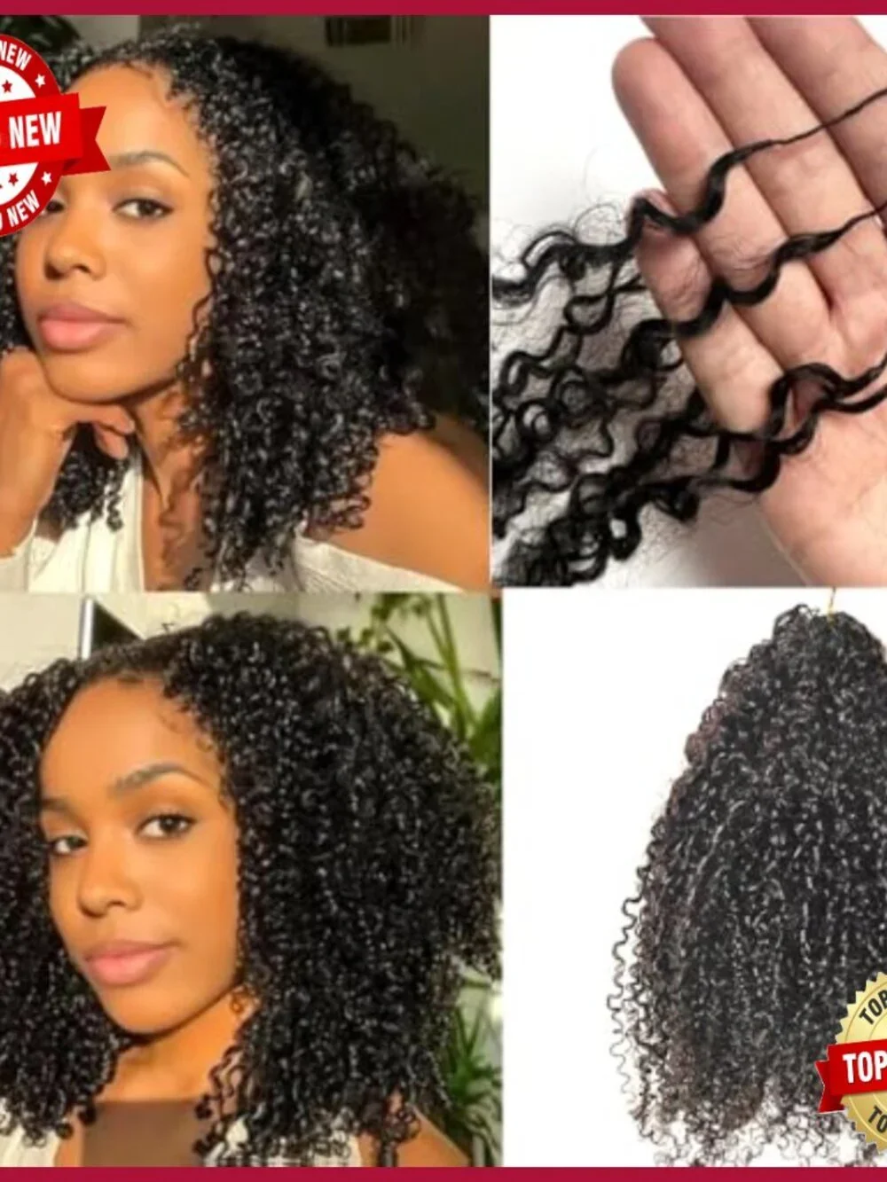 16 Inch Human Hair Extensions Pre-Separated Crochet Kinky Curly Reusable